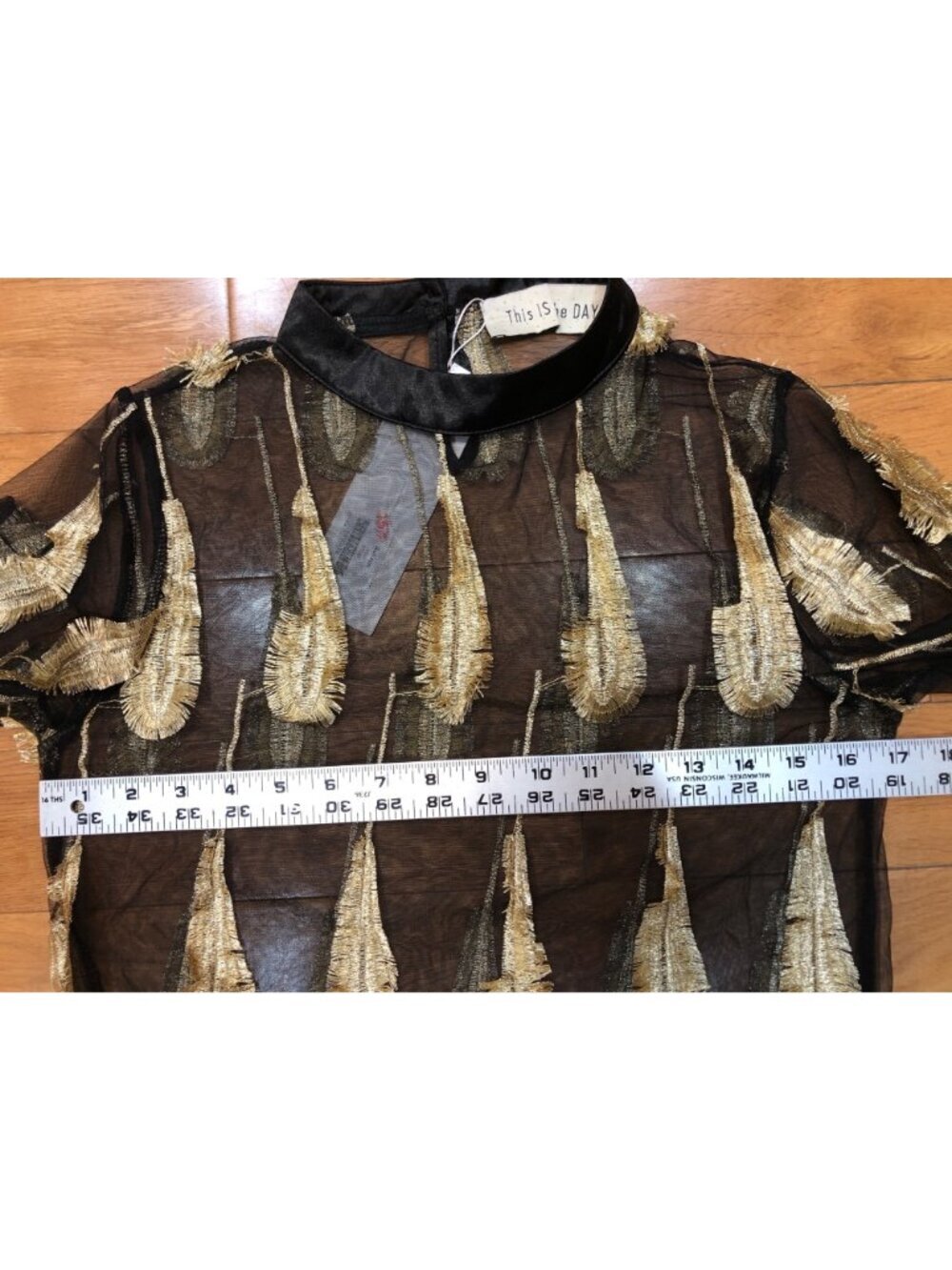 NWT This IS the Day Black Sheer Blouse Gold Embellishments Gothic Romance Size S - Picture 8 of 11